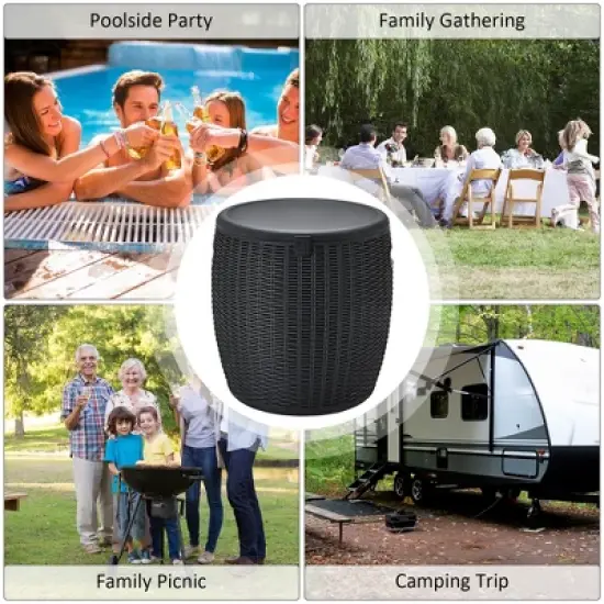 Costway 9.5 Gallon 4-in-1 Patio Rattan Cool Bar Cocktail Table Side Table Brown\Black image {4}