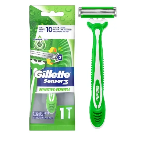 Gillette Sensor Sensitive Men 3 Blades Disposable Razor - Trial Size image {10}