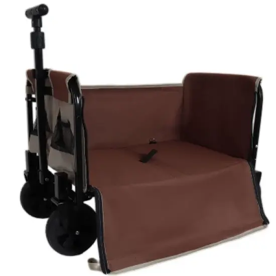 ORRD All-in-1 Folding Camping Wagon with Bench Seat, Storage & Dog Tether, Beige/Brown image {4}