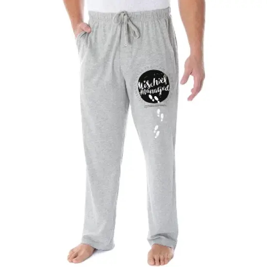 Harry Potter Pajama Pants Men's Mischief Managed Up To No Good Lounge Pants Heather Grey image {3}