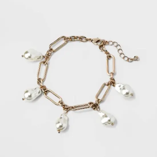 Chain Pearl Drop Chain Bracelet - A New Day&trade; Gold image {2}