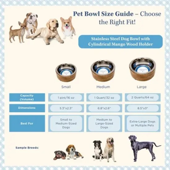 Country Living Stainless Steel Dog Bowl with Cylindrical Mango Wood Holder, Durable & Stylish Dish, Sustainable Dog Feeding Solution image {9}