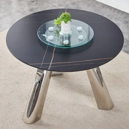 INFURNIC Patio End Tables, Modern Round Dining Table, Round White Dining Table for 4 for Small Space, Apartment, Studio,  Black, 42"*42"*29.5 image {6}