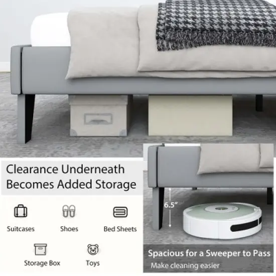 Costway Full/Qween/Twin Size Upholstered Platform Bed Frame Velvet Headboard Mattress Foundation image {5}