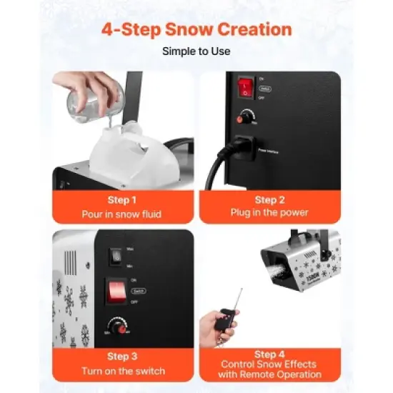 VEVOR Snow Machine, 1500W Handheld/Hanging Snow Maker By Wireless Remote Control, Portable Snowmaking Machine, High Output Snowflake Maker, Black image {5}