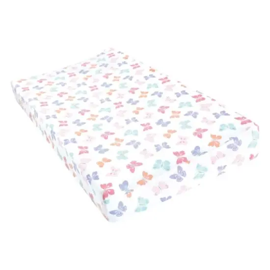 Hudson Baby Girls Cotton Changing Pad Cover, Pastel Butterfly, One Size image {2}