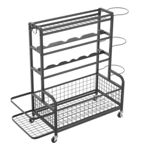 FONTOI Baker's Racks, 4 Tier Organizer with Wheels, Storage Rack with Baskets and Hooks for Sports Gear, Black, 15.9"*38.1"*47.2" image {5}