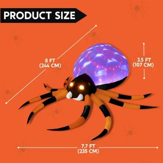 Joyfy 8 FT Halloween Inflatable Outdoor Decorations, Giant Spider Inflatable with Rotating Light and Glowing Eyes for Halloween Party Yard Lawn Decor image {7}