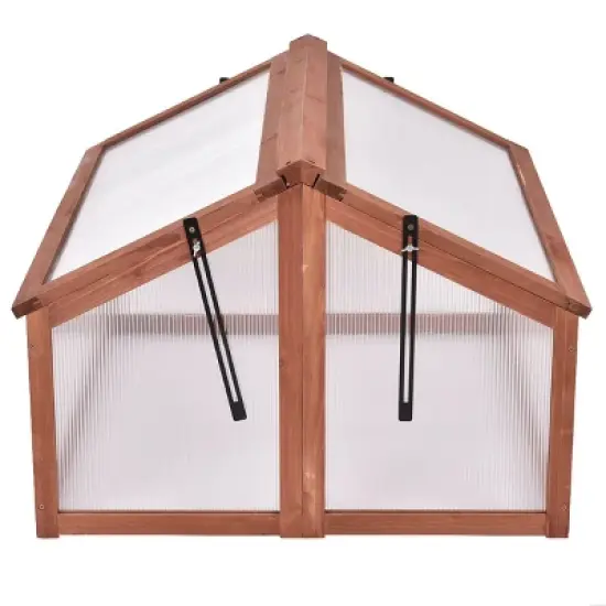 Costway Double Box Garden Wooden Green House Cold Frame Raised Plants Bed Protection image {3}