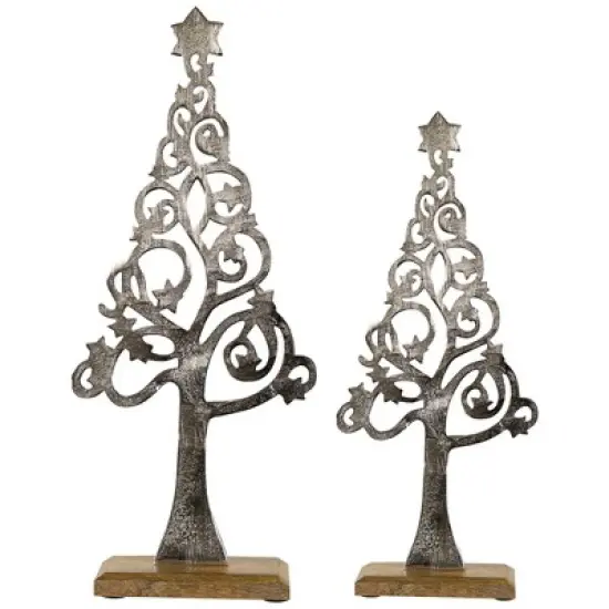 Northlight Starry Trees Metal Christmas Decorations - 18.5" - Silver - Set of 2 image {5}