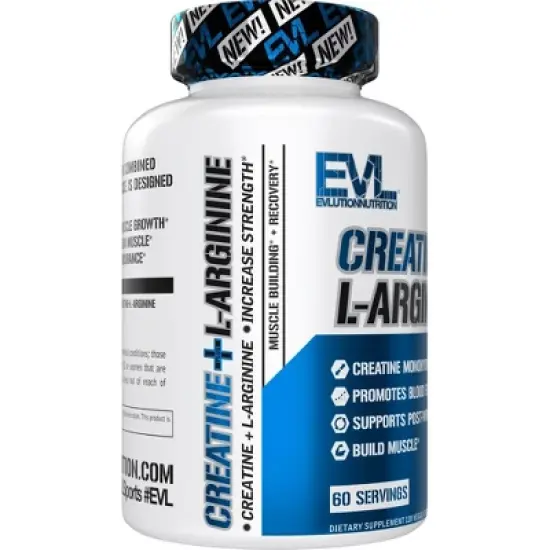 Evlution Nutrition Creatine + L-Arginine - Vascularity, Recovery & Muscle Growth - 60 Servings - 120 Capsules image {3}