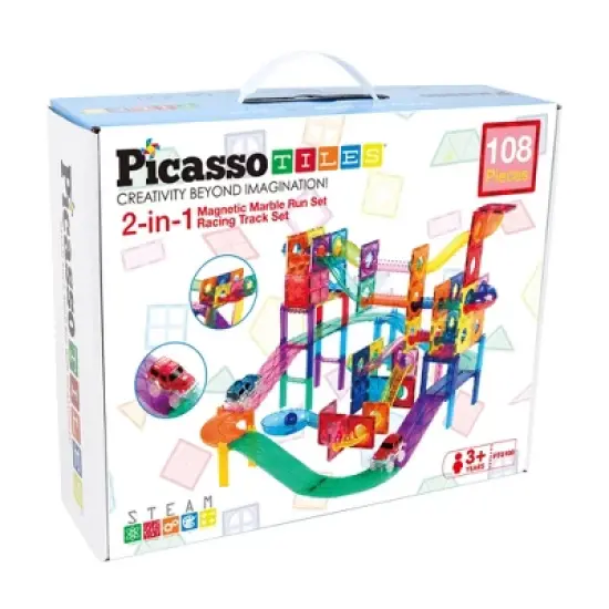 Picasso Tiles Magnetic Marble Run and Race Track 108pc Combination Set image {4}