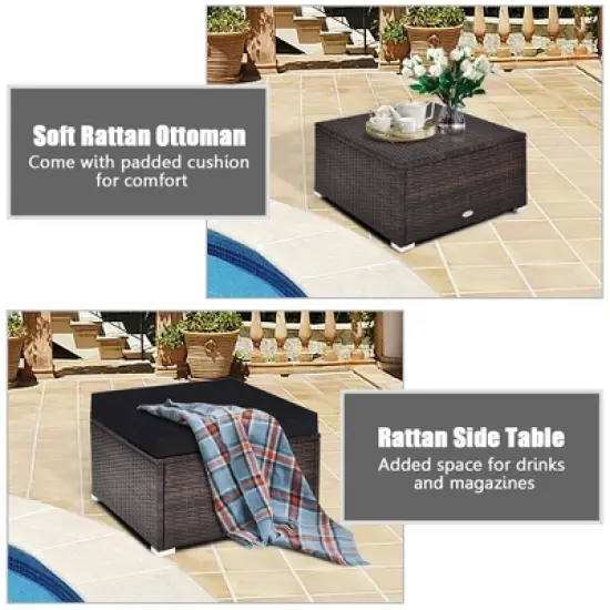 Tangkula 4PCS Rattan Patio Conversation Furniture Set Yard Outdoor w/ Black Cushion image {5}