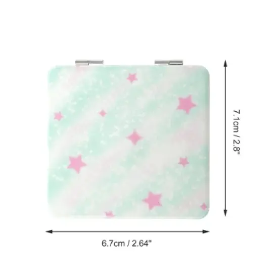 Unique Bargains Women Square Shape Handheld Mirror for Travel White Green 1 Pc image {1}
