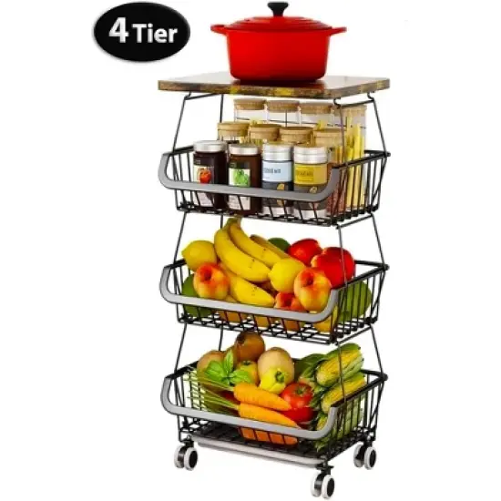4 Tier Fruit Storage Basket,Kitchen Storage Rack with Rollers for Pantry image {6}