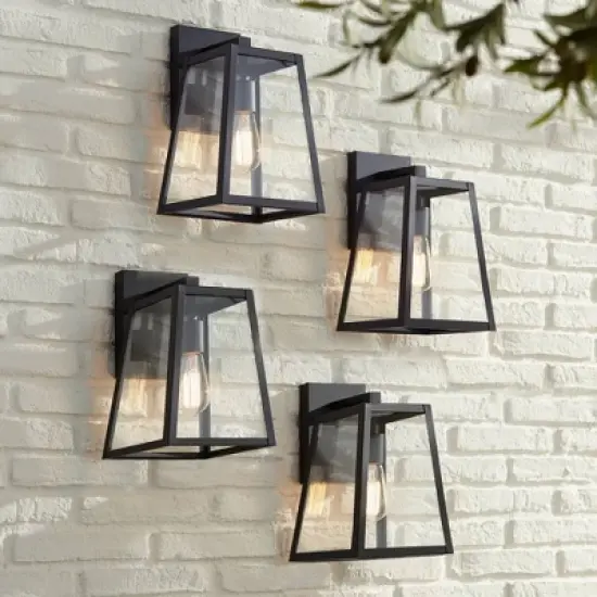 John Timberland Arrington Modern Outdoor Wall Lights Fixtures Set of 4 Mystic Black 13" Clear Glass for Post Exterior Barn Deck House Porch Yard Patio image {1}