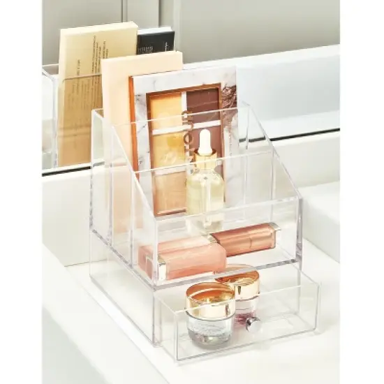 Clarity Cosmetic Palette Organizer with Drawer for Vanity or Cabinet to Hold Makeup, Beauty Products, Hair Accessories - 3 Compartments - Clear image {5}