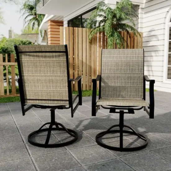 Outdoor Swivel Dining Chairs Set of 2 &ndash; Textilene Breathable High Back & 360&deg; Swivel + Rocking &ndash; All-Weather Patio Chairs, Golden image {6}