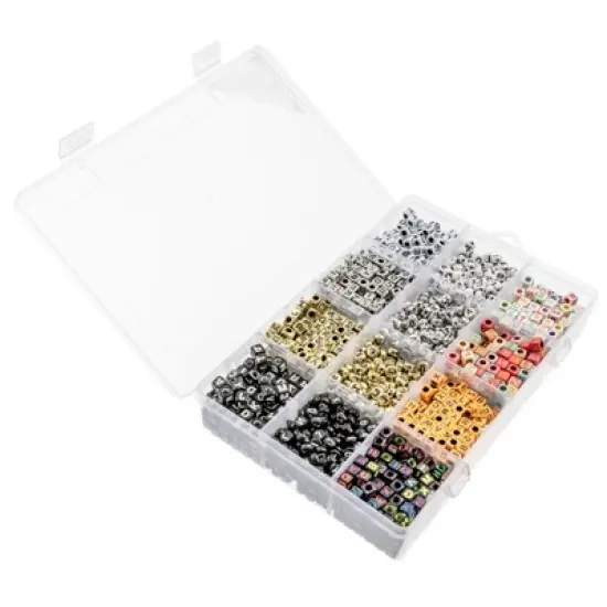 John Bead 2160pcs Square Alphabet Beads in 12 Grid Box for DIY Crafts Bracelets Necklaces Jewelry Making Bead Box image {2}