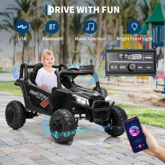12V Kids Ride On Car, UTV Truck with Remote Control,4WD/2WD Switchable, Electric Vehicle with 4 Spring Suspension ,EVA Tires, Safety Belt, for 3+ image {5}