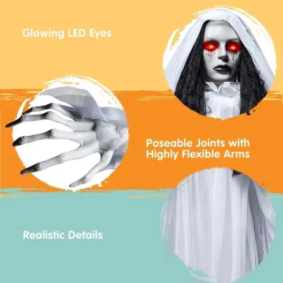 Joyfy 67&rsquo;&rsquo; Halloween Animatronics Standing Bride Ghost Decoration, Life-Size Scary Ghost with Creepy Sound for Yard Lawn Outdoor Indoor Decoration image {2}