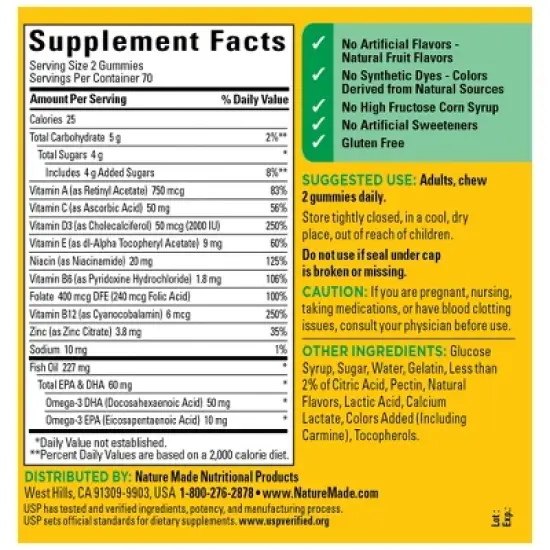 Nature Made Multi Plus Omega 3 Multivitamin Gummies  - Strawberry, Lemon & Orange - 140ct image {2}