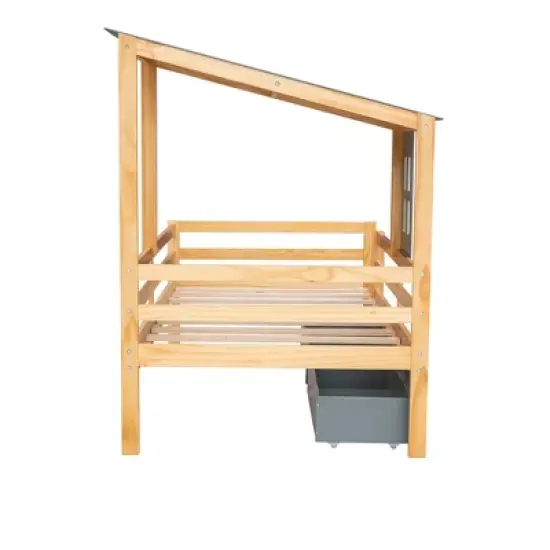 Twin Size House Low Loft Bed with Two Storage Drawers - ModernLuxe image {7}