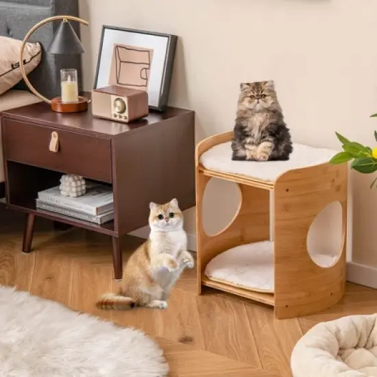 Costway 2-tier Cat Tower for Indoor Cats with Double Beds Removable & Washable Cushions image {1}