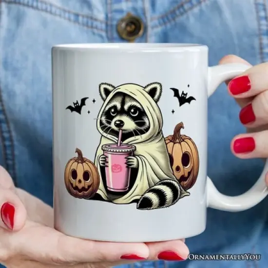 Cute Racoon Drinking Cup, Retro Halloween Mug Gift (Non-Custom Only)| OrnamentallyYou image {2}