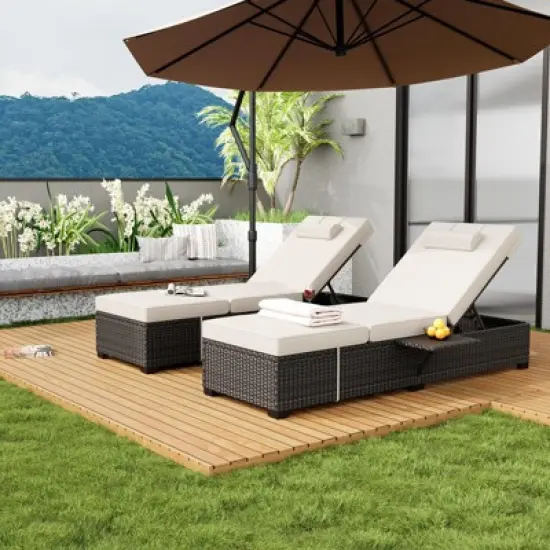 Garvee Outdoor PE Wicker Chaise Lounge Chairs Set of 2 Patio Brown Rattan Reclining Chair Adjustable Backrest Pool Sunbathing Recliners image {2}