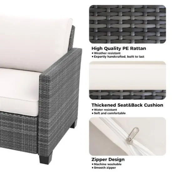 Whizmax Outdoor Patio Furniture Sets,PE Wicker Rattan Sectional Furniture Couch Set with Glass Coffee Table for Backyard, Deck, Poolside image {2}