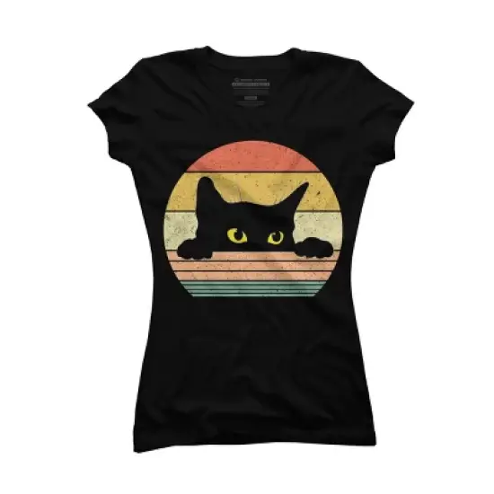 Junior's Design By Humans Cat Tee Retro Style By MeowShop T-Shirt image {3}