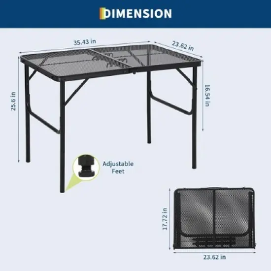 3x2FT Folding Grill Table, Portable Camping Table with Mesh Desktop, Height Adjustable Lightweight Metal Grill Table image {2}