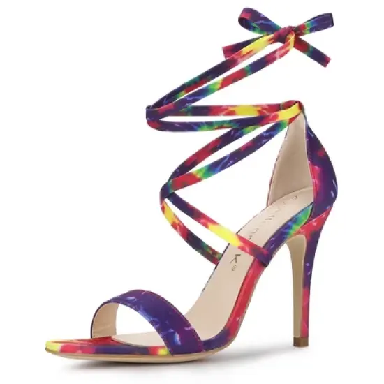 Allegra K Women's Tie Dye Lace Up Stiletto Heel Sandals image {7}