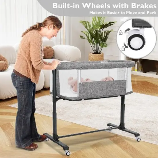 Kinder King Baby Bassinet 2 in 1 Bedside Sleeper,Folding Portable w/Storage Basket All-Sided Mesh 6 Adjustable Height Comfy Mattress image {3}