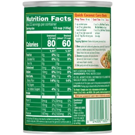 Del Monte No Salt Added Sweet Peas - 15oz image {2}