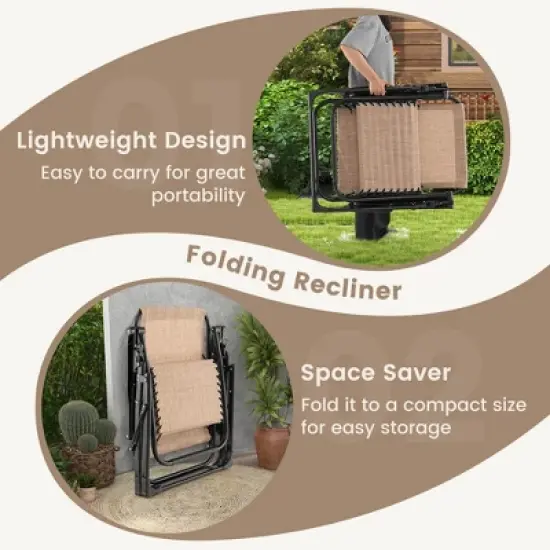 Tangkula Zero Gravity Chair Folding Recliner Lounge Chair w/ Cushion Cup Holder image {5}