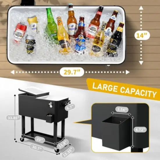 Karl Home 80 QT Black Patio Cooler Cart image {1}