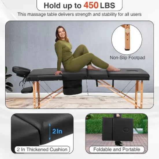 BestMassage Massage Bed Portable 3-Fold Massage Table 28" Wide Height Adjustable Spa Table, Black image {4}