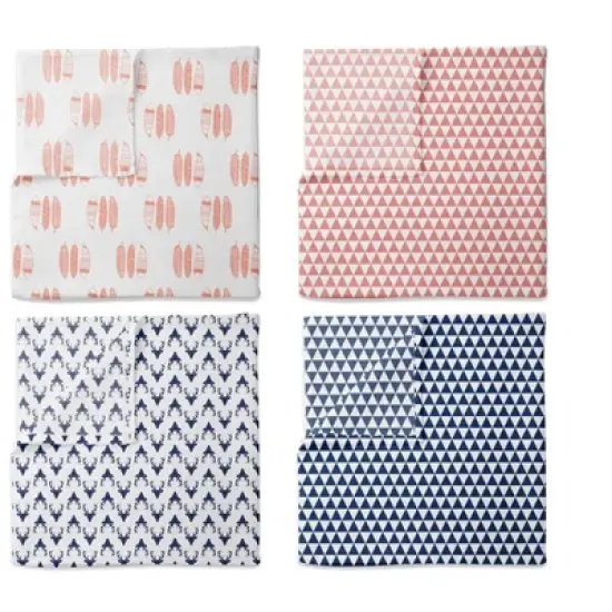 Bacati - Olivia Coral/Navy Muslin Buck/Feathers/Triangles Swaddling Blankets set of 4 image {1}