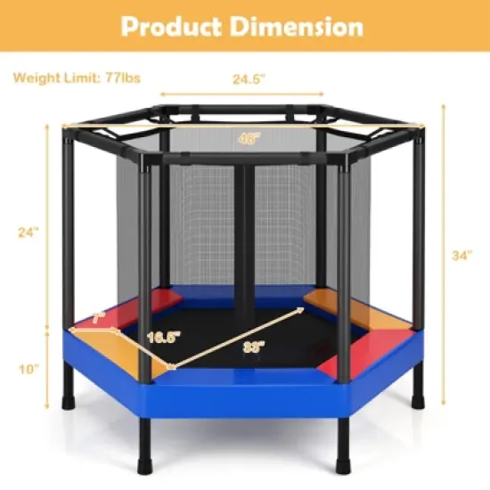 Infans 48" Hexagonal Kids Trampoline Recreational Bounce Jumper W/Foam Padded Handrails image {6}