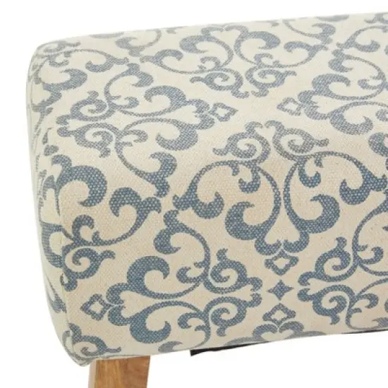 Bohemian Wood Upholstered Fabric Bench Large Cream - Olivia & May image {3}