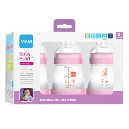 MAM Easy Start Anti-Colic Baby Bottles 0m+ - 5oz/3pk - Girl image {1}