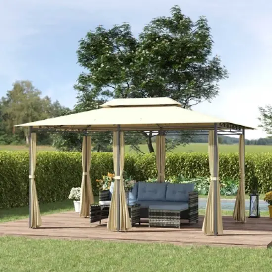 Outsunny 10' x 13' Outdoor Soft Top Gazebo Pergola with Curtains, 2-Tier Steel Frame Gazebo for Patio image {2}