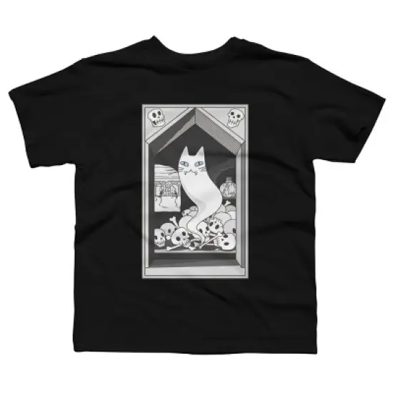 Boy's Design By Humans Ghost cat the Keeper of the Crypt By runcatrun T-Shirt image {6}