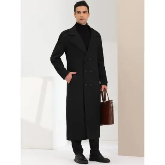 Lars Amadeus Men's Winter Notch Lapel Double Breasted Solid Color Long Overcoat image {2}
