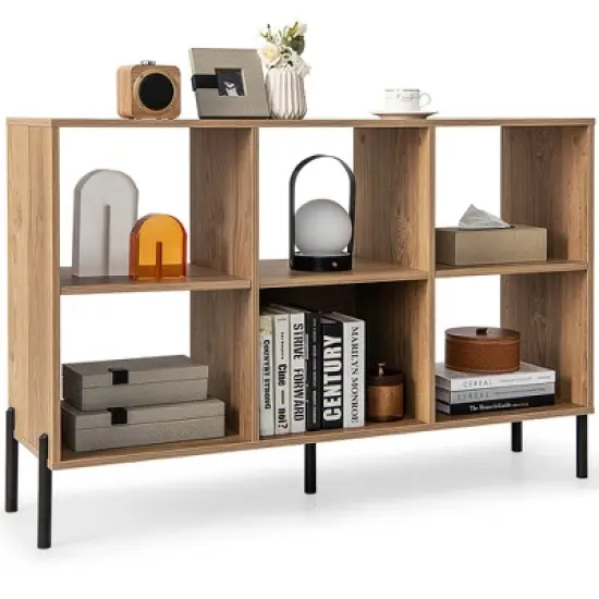 Costway 6 Cube Storage Shelf Organizer Bookcase Square Cubby Cabinet Bedroom Natural image {10}