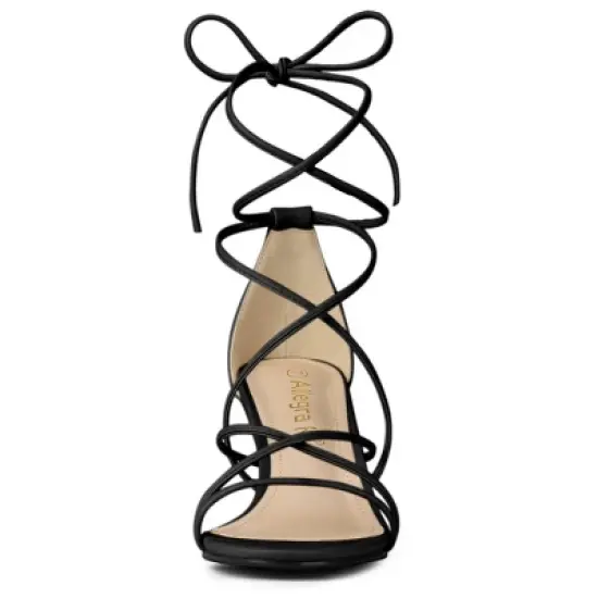 Allegra K Women's Strappy Kitten Heel Lace Up Sandals image {2}