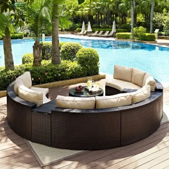 Catalina 6pc Outdoor Wicker Sectional Set - Sand/Brown - Crosley image {3}