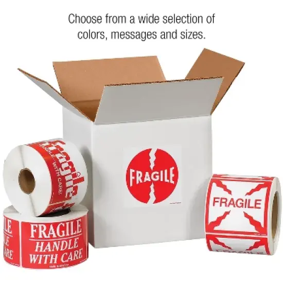 Tape Logic Labels "Fragile - This Side Up - HWC" 3" x 5" Red/White 500/Roll SCL521 image {2}